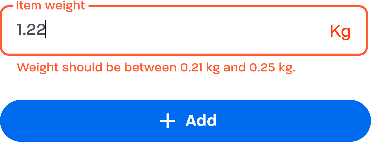  Weight should be between [0] kg and [0] kg.